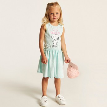 Peanuts Print Sleeveless Dress with Pockets