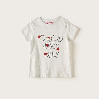 Sanrio Printed T-shirt with Round Neck and Short Sleeves