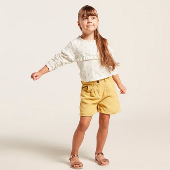 Juniors Solid Cord Shorts with Pockets and Button Closure