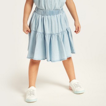 Juniors Solid Tiered Skirt with Elasticised Waistband