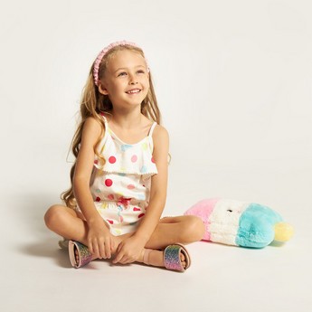 Juniors Polka Print Sleeveless Playsuit with Ruffle Detail