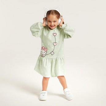 Sanrio Hello Kitty Drop Waist Dress with Round Neck and Long Sleeves