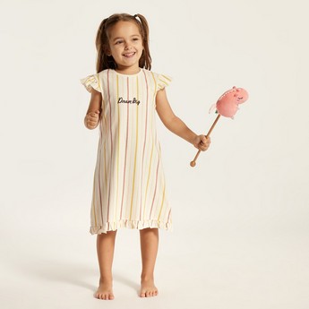 Juniors Striped Night Dress with Ruffles