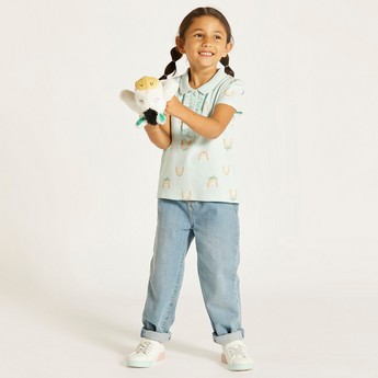 Juniors Printed Polo T-shirt with Short Sleeves and Button Closure