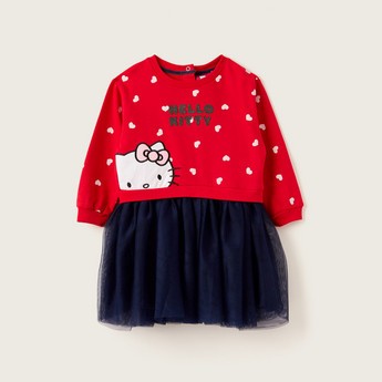 Sanrio Hello Kitty Print Knit Dress with Long Sleeves