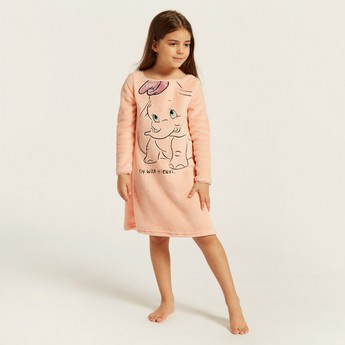 Dumbo Textured Sleepdress with Round Neck and Long Sleeves