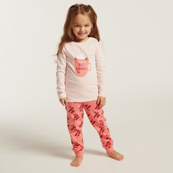 Juniors Graphic Print T-shirt and All-Over Printed Pyjamas Set