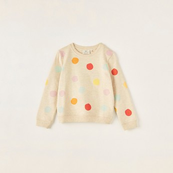 Juniors Polka Dot Print Pullover with Long Sleeves