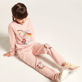 Juniors Unicorn Print Joggers with Drawstring and Pockets