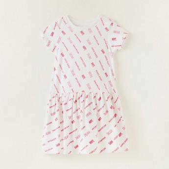 All-Over Expo 2020 Print Dress with Round Neck and Short Sleeves