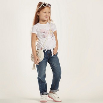 Juniors Solid Denim Pants with Pockets and Button Closure