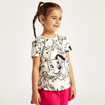 Disney 101 Dalmatians Print Round Neck T-shirt with Short Sleeves