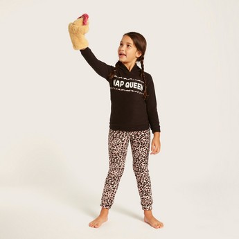 Juniors Hooded T-shirt and Full Length Printed Pyjama Set