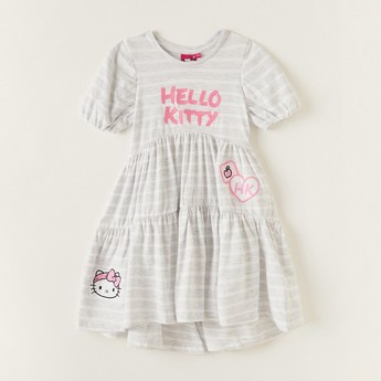 Sanrio Hello Kitty Print Tiered Dress with Short Sleeves