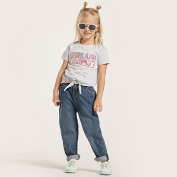 Juniors Solid Denim Jeans with Pockets and Elasticised Waist