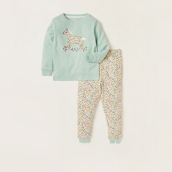 Juniors Applique Detail Sweatshirt and Printed Pyjama Set