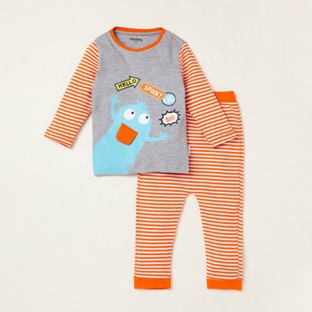 Juniors Printed Long Sleeves T-shirt and Full Length Pyjama Set