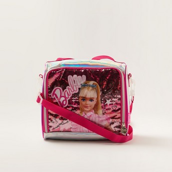 Barbie Print Lunch Bag with Strap and Sequin Detail