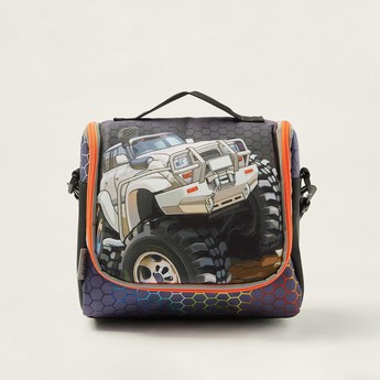 SHOUT Car Print Lunch Bag with Detachable Strap and Zip Closure