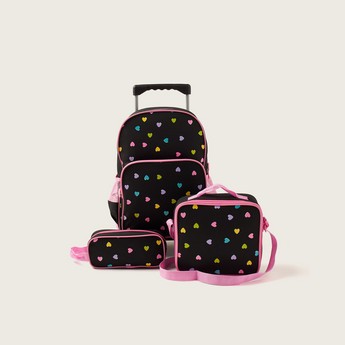 Maricart Heart Print Trolley Backpack with Lunch Bag and Pencil Case