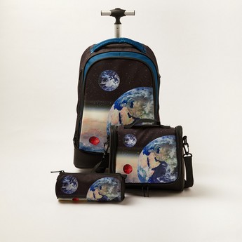 Juniors Space Print Trolley Backpack with Lunch Bag and Pencil Pouch - 20 inches