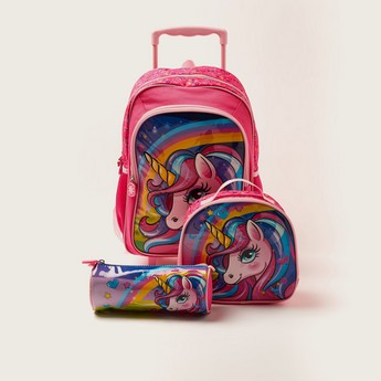 Juniors Unicorn Print 3-Piece Trolley Backpack Set - 14 inches