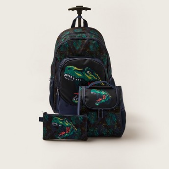 Juniors Dinosaur Print Trolley Backpack with Lunch Bag and Pencil Pouch - 18 inches