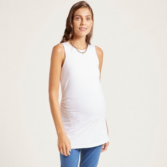 Love Mum Solid Sleeveless Maternity Vest with Round Neck