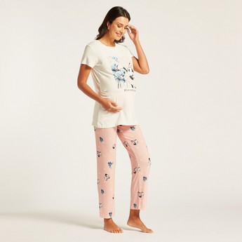 Love Mum Minnie Mouse Print Maternity T-shirt and Full Length Pyjama Set