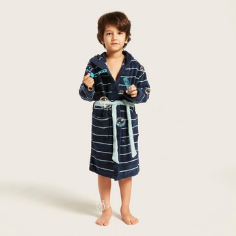 Juniors Striped Bath Robe with Long Sleeves and Pockets