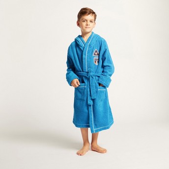 Juniors Space Theme Bathrobe with Long Sleeves and Piping Detail