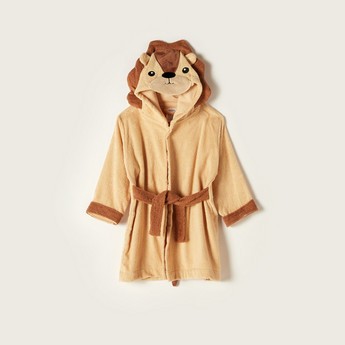 Juniors Lion Applique Long Sleeves Robe with Hood and Tie-Up Belt