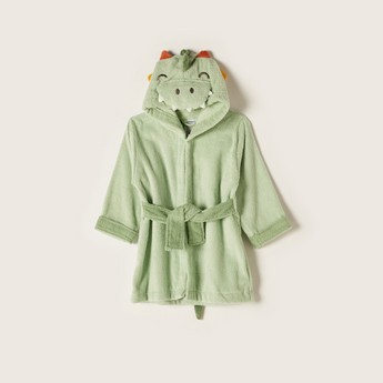 Juniors Dinosaur Applique Long Sleeves Robe with Hood and Tie-Up Belt