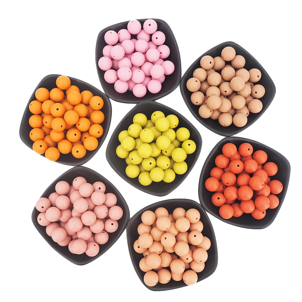 Chenkai 100pcs 15mm Silicone Round Print Beads Baby Round Shape Teething Beads BPA Free DIY Sensory Chew Toy Accessories