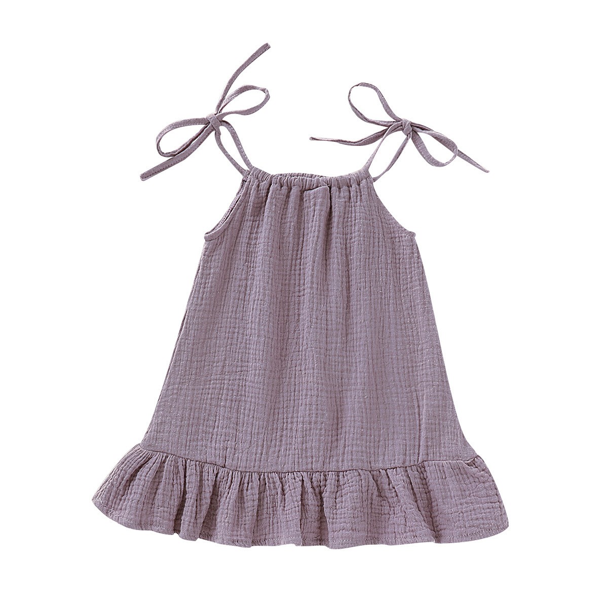 Baby Girls Summer Sleeveless Ruffles Dress Cotton Linen Fabric Kids Sheer Clothes