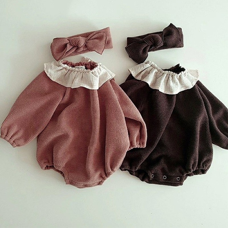 Autumn new kids girls clothes infant solid knitting bodysuits baby girls long sleeve cotton jumpsuits clothes