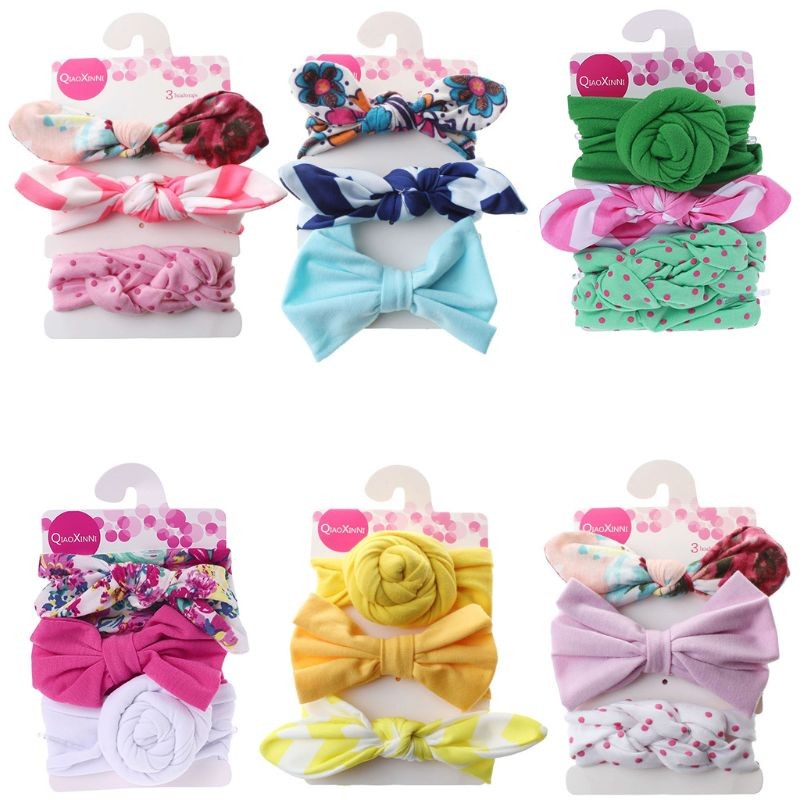 3pcs/set Baby Girls Lovely Bow Hairband Elastic Wide Headband Stretch Knot Headbands Turban Headdress Clothes Accessory