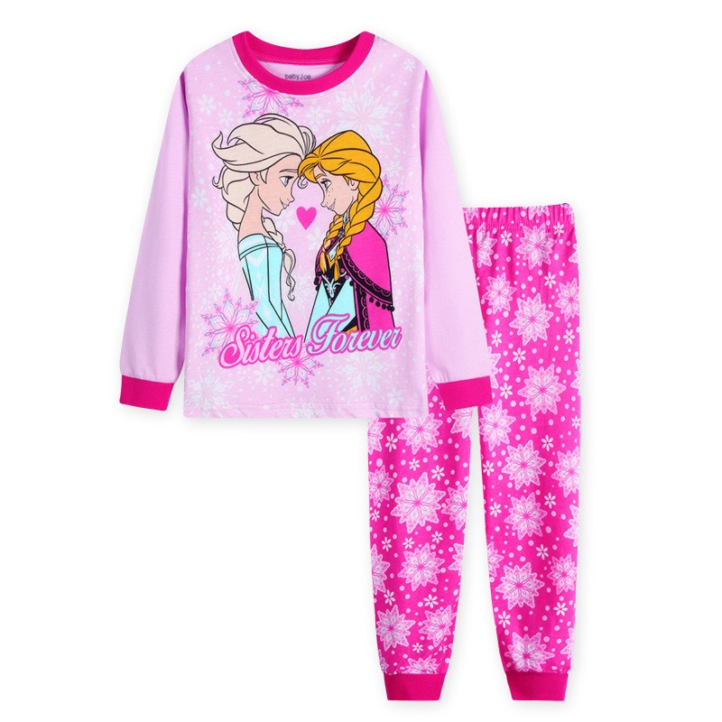 Disney Kids Pajamas Princess Anna Elsa Sleepwear Cartoon Clothing Set Long Sleeve Pajamas