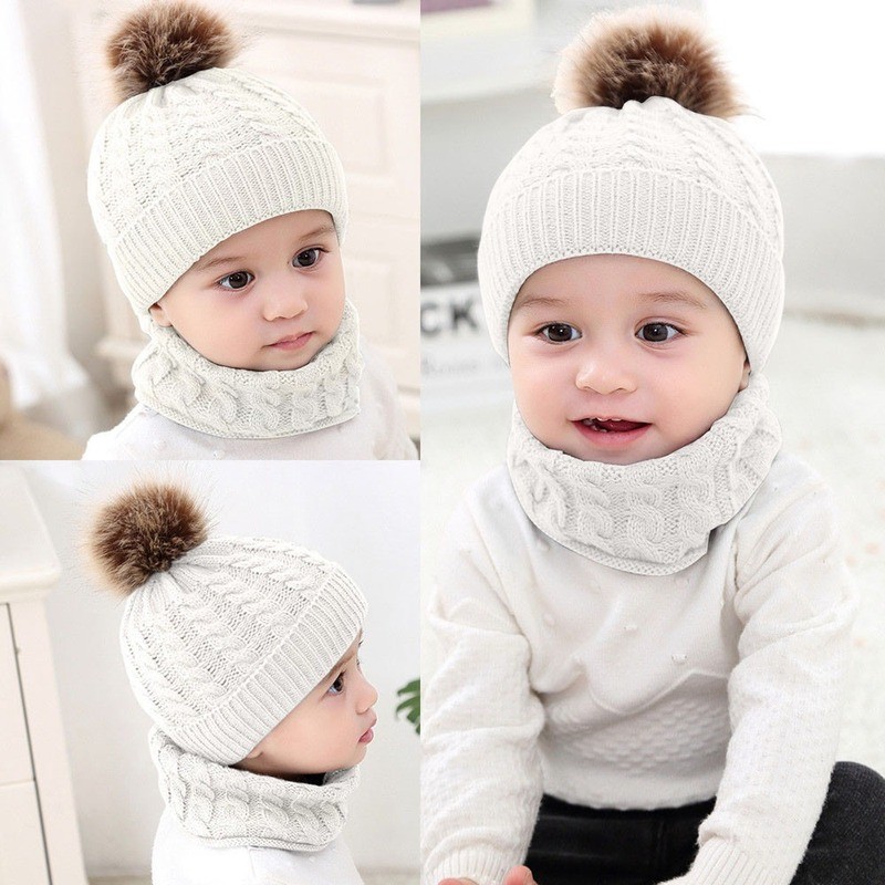 New Baby Hat Scarf Suit Autumn Winter Knitteed Kids Hat Scarf Set Wool Girls and Boys Hats Neck Children Scarf Accessories 0-3Y