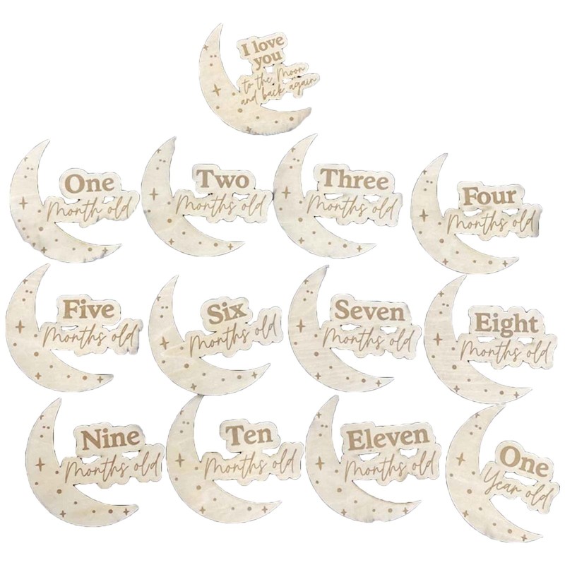 13pcs/set Baby Wooden Milestone Cards Souvenir Moon Card Monthly Record Card