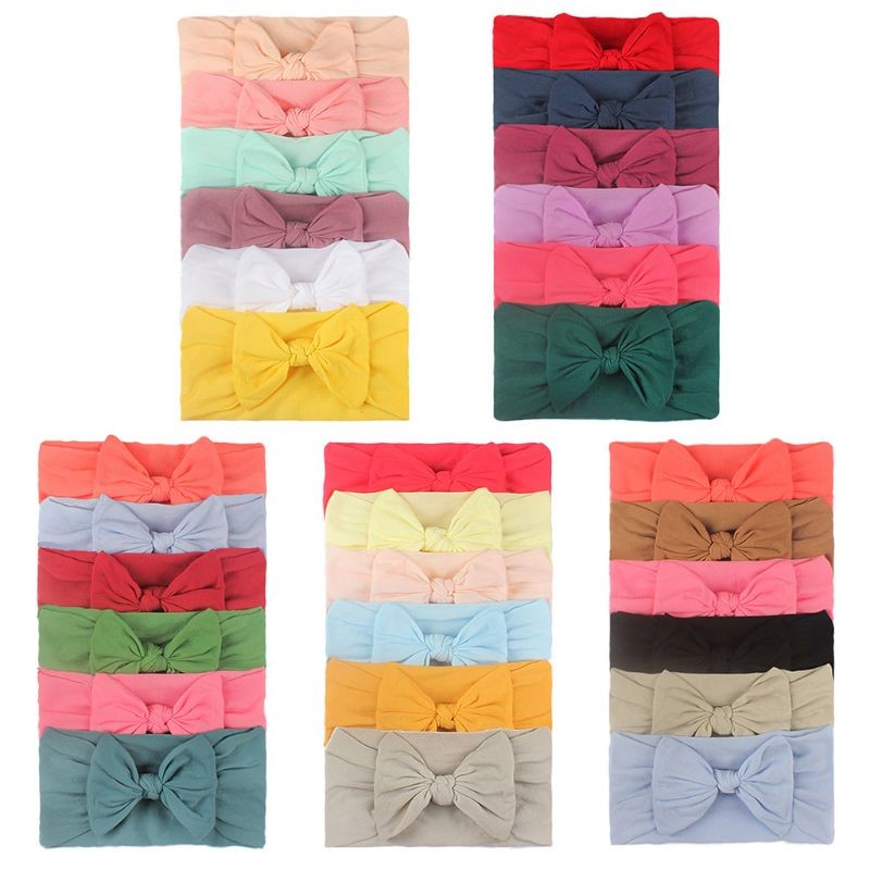 6pcs/set Baby Girls Lovely Bow Hairband Elastic Wide Headband Stretch Knot Headbands Turban Headdress Clothes Accessory