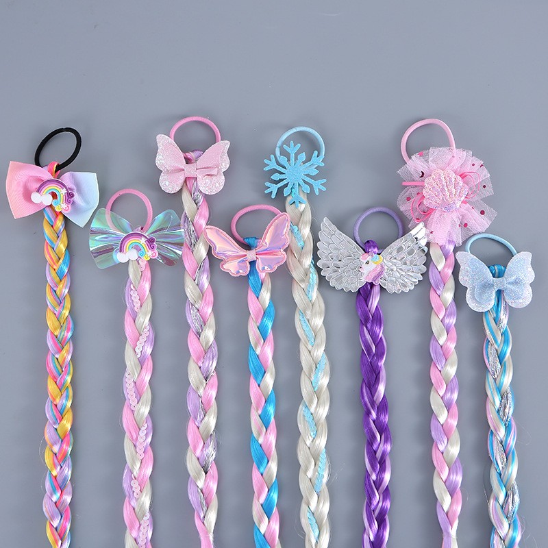 Princess Wig Ropes Cute Girls Princess Twist Hair Pieces Elastic Hair Bands Ponytail Headwear Elsa Unicorn Baby Hair Accessories