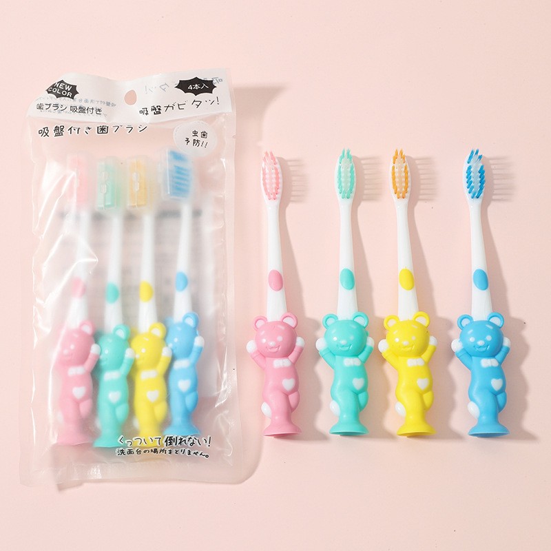 4psc/set Children's Toothbrush with Bamboo Charcoal Soft Hair Little Bear and Rabbit Cartoon Dental Care Manual Toothbrush