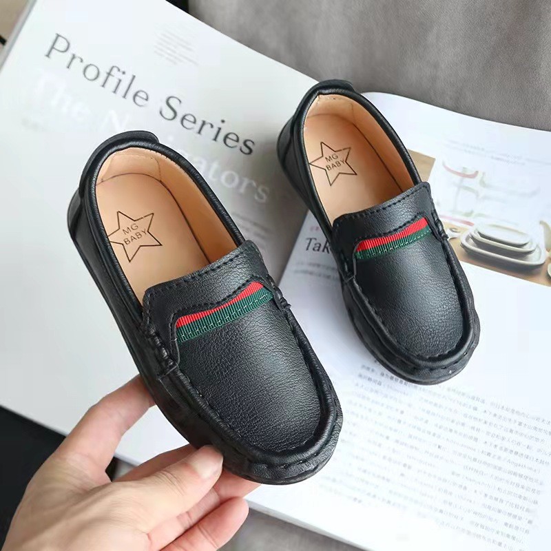 Boys Girls Moccasins Soft Bottom Casual Leather Shoes Kids Loafers Children Metal Wedding Autumn Fashion Flats Boat Sneakers