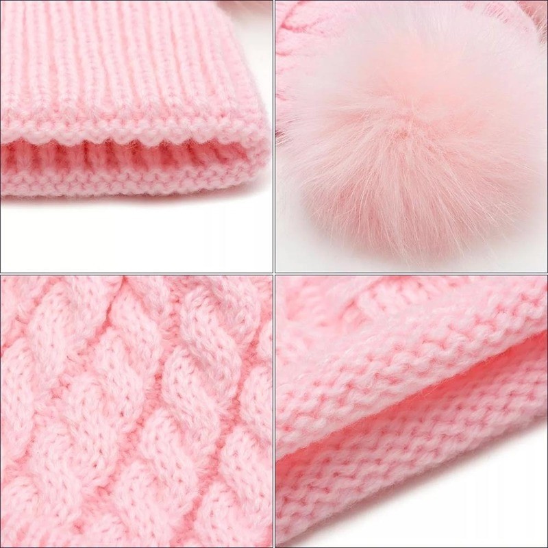 New Newborn Baby Kids Girls Boys Hat Scarf Winter Warm Knit Hat Furry Balls Pompom Solid Warm Cute Lovely Beanie Hat Gift Set