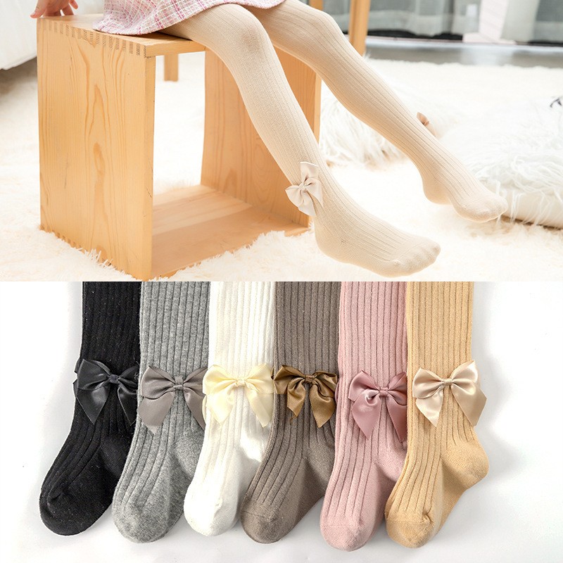 Girls Cotton Knitted Tie Socks High Waist Baby Tights 0-8 Years Winter Winter Tights