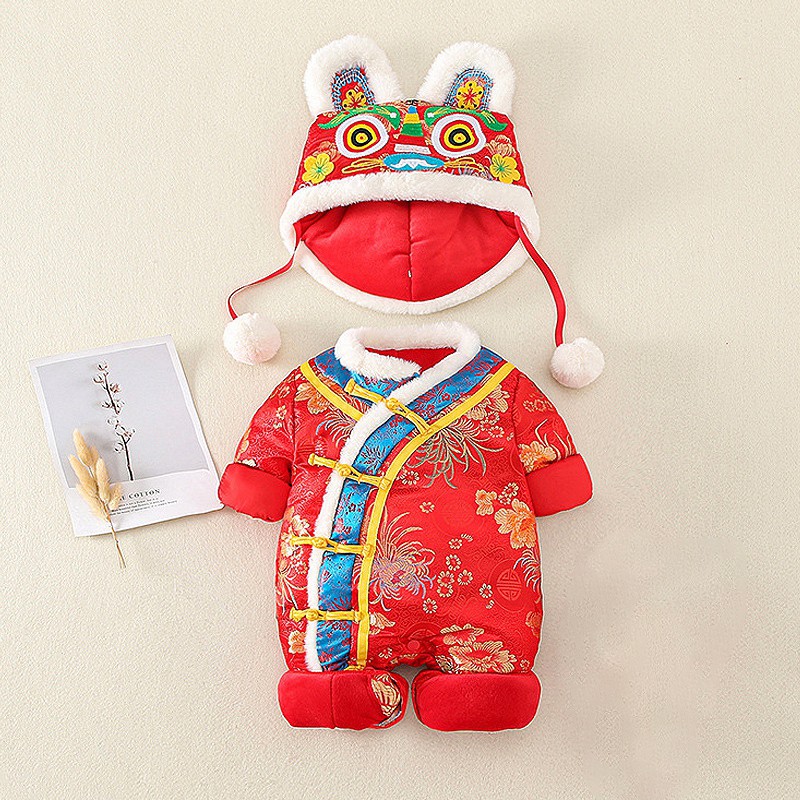 Winter Newborn Baby Romper Boy Girl Traditional Chinese Clothes New Year Costume Party Outfits Infant Rompers Jumpsuit for 0-18M