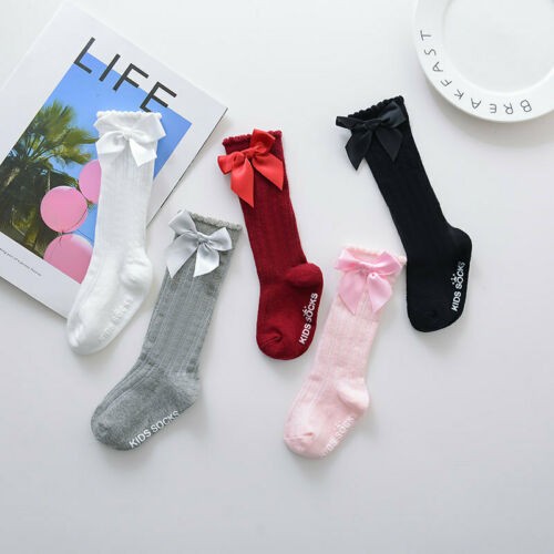 Ma & Baby 0-4Y Baby Toddler Newborn Baby Girls Socks Lace Bow Princess Cute Knee High Long Soft Cotton Socks