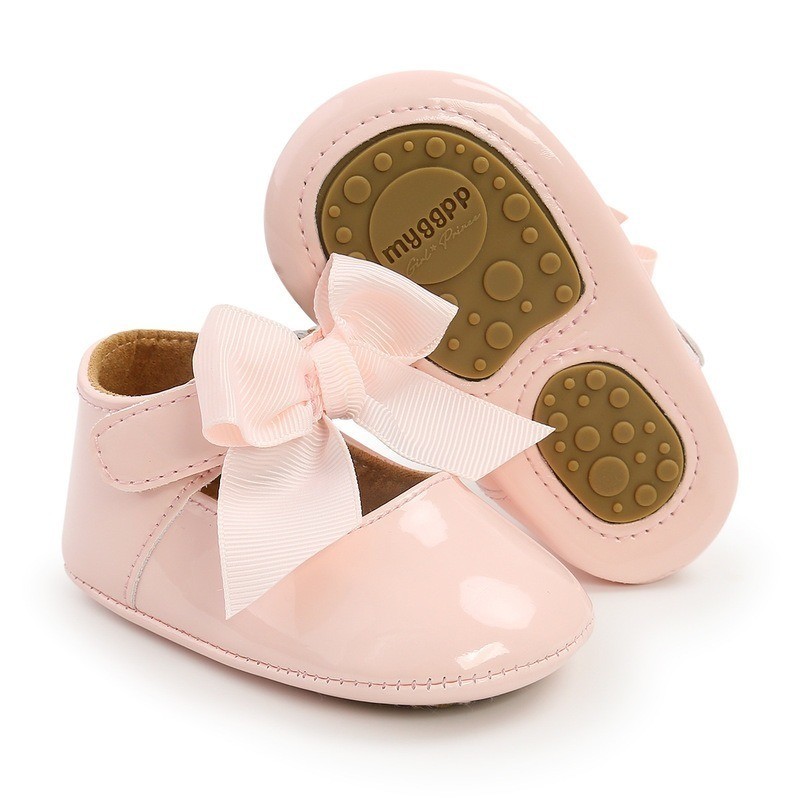 Newborn Baby Shoes Baby Boy Girl Shoes Girl Classic Bowknot Rubber Sole Anti-slip PU Leather Dress Shoes First Walker Toddler Crib Shoes