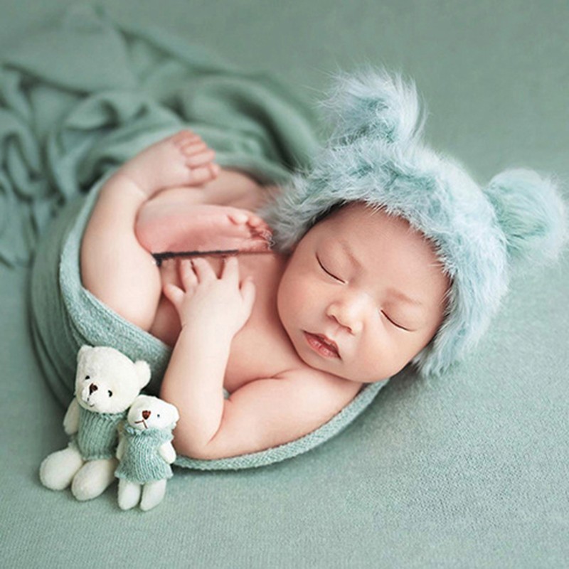 3pcs/set Newborn Infant Photography Wraps Knitted Baby Boys Girls Photo Props Faux Fur Hat Sturdy Stretch Blanket Bear Doll